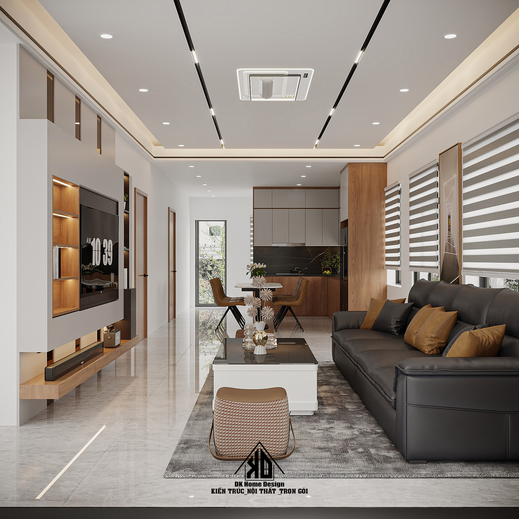 Thi công phòng khách nhà phố 2 tầng hiện đại tại Đô Lương cho gia đình chị Lan