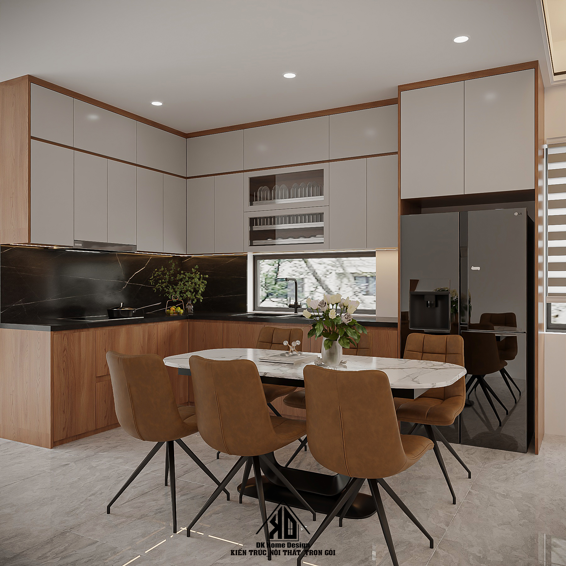 Tủ bếp Acrylic bóng gương nhà phố hiện đại