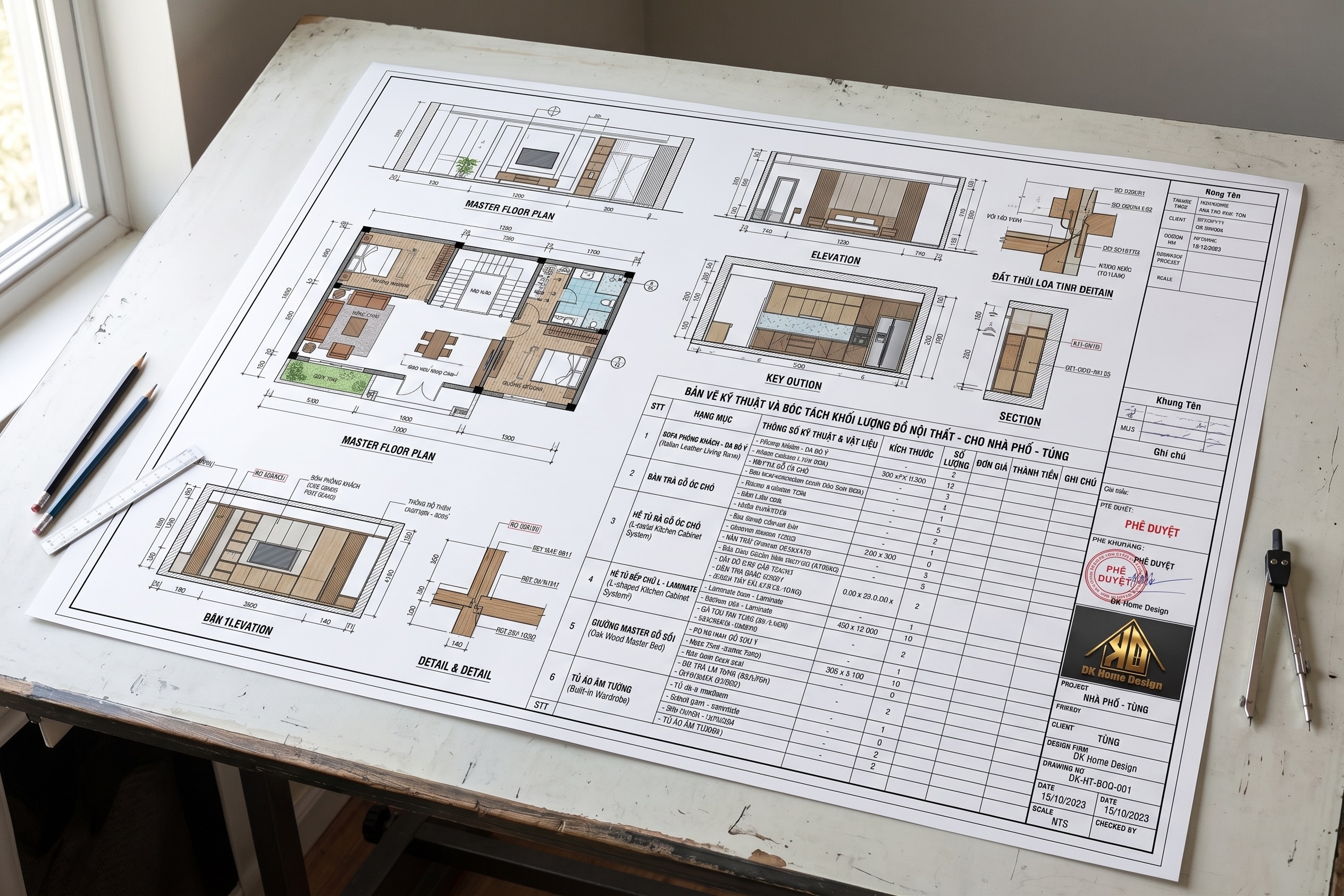 Quá trình bóc tách khối lượng để lên báo giá thi công nội thất nhà phố Đô Lương