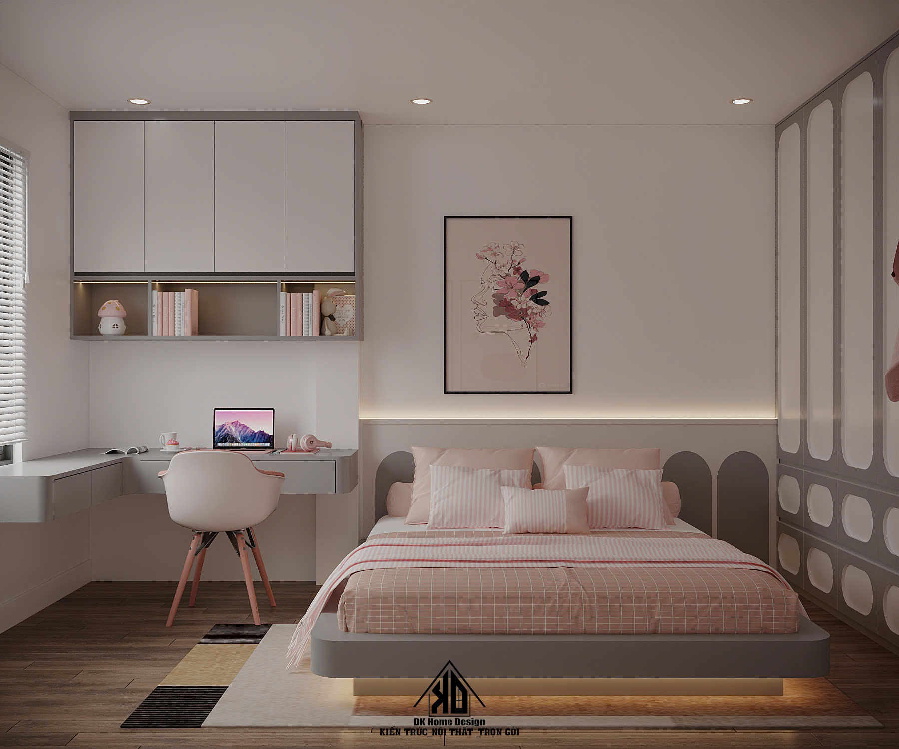 Thiết kế phòng ngủ bé gái tone hồng dễ thương