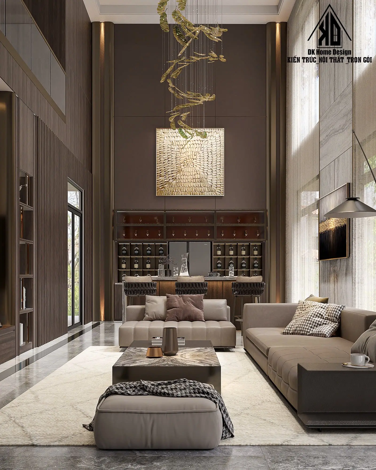 Cách bố trí sofa phòng khách hiện đại cho không gian nhà phố rộng rãi