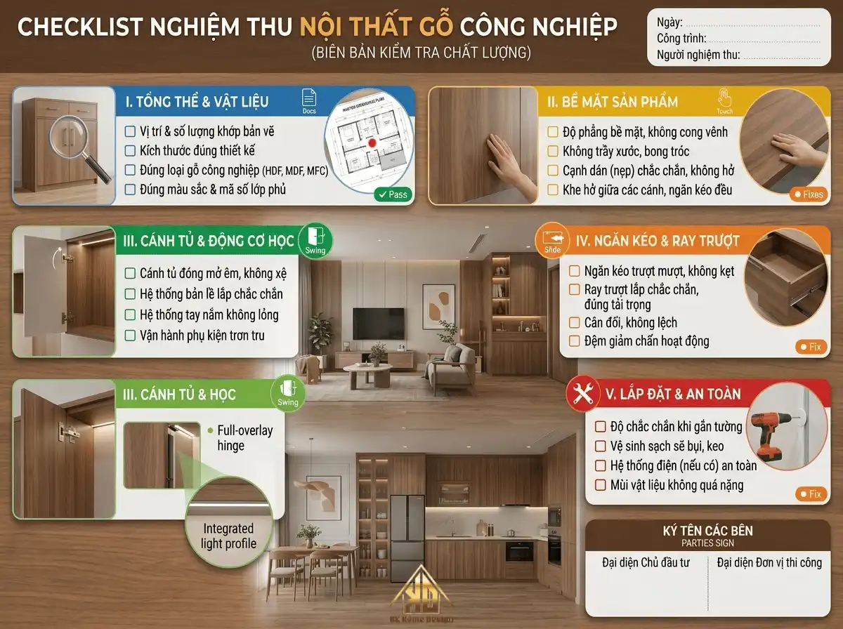 Checklist nghiệm thu nội thất gỗ công nghiệp