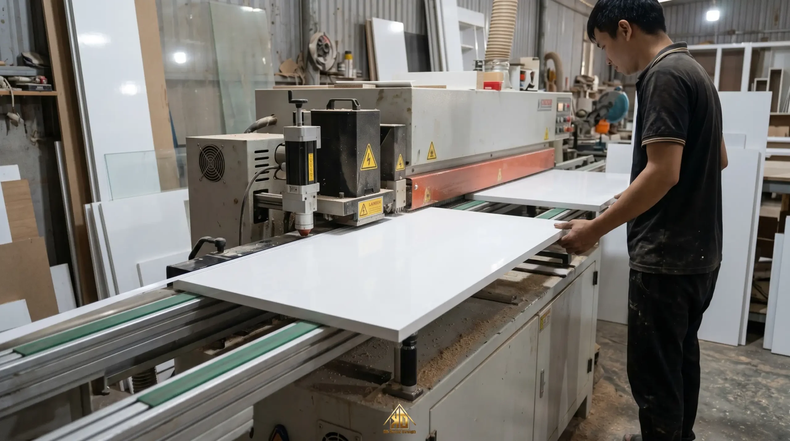 Chi tiết cánh tủ Acrylic dán cạnh không đường line