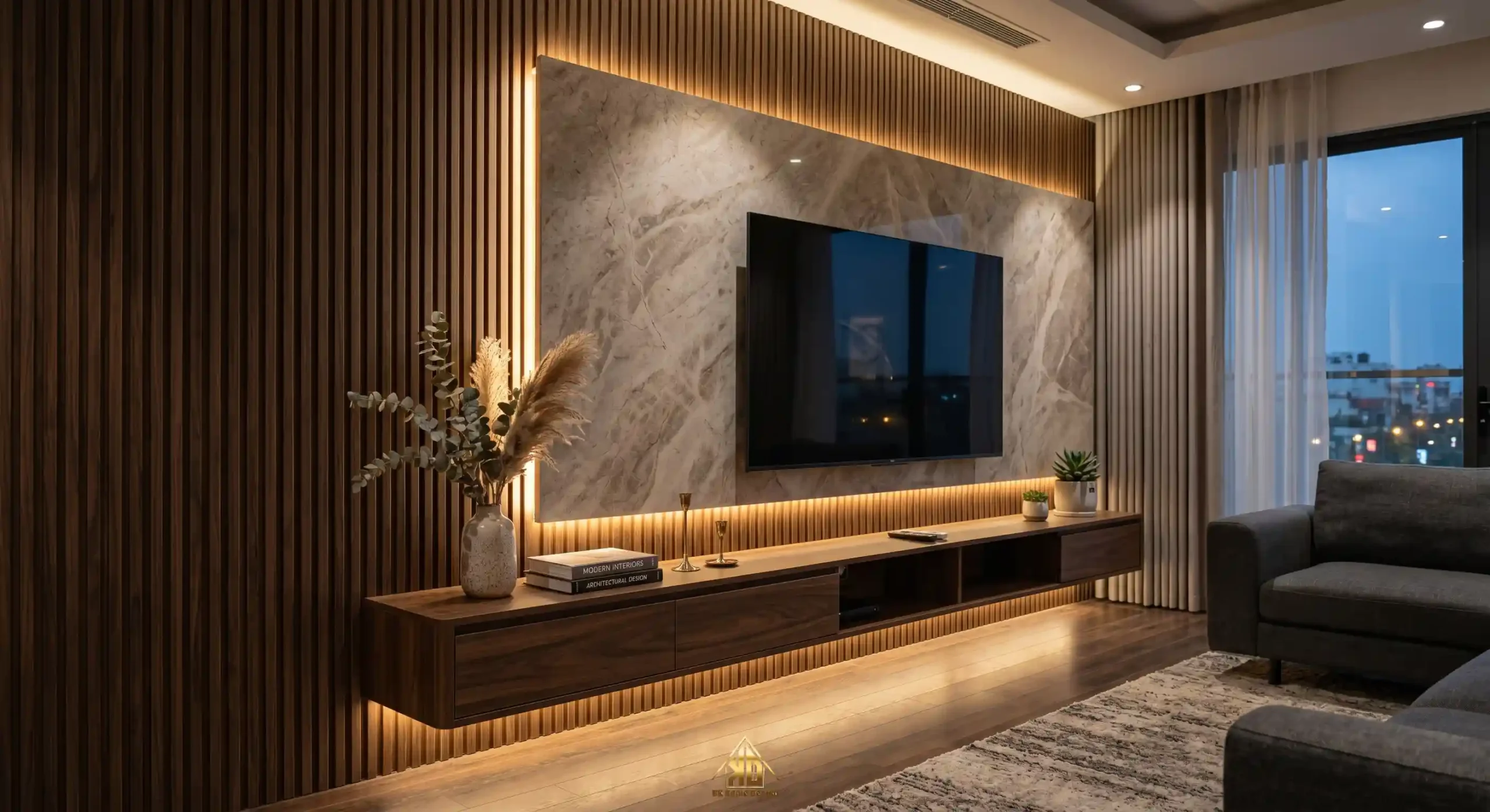 Hệ tủ tivi phòng khách bằng gỗ MDF chống ẩm