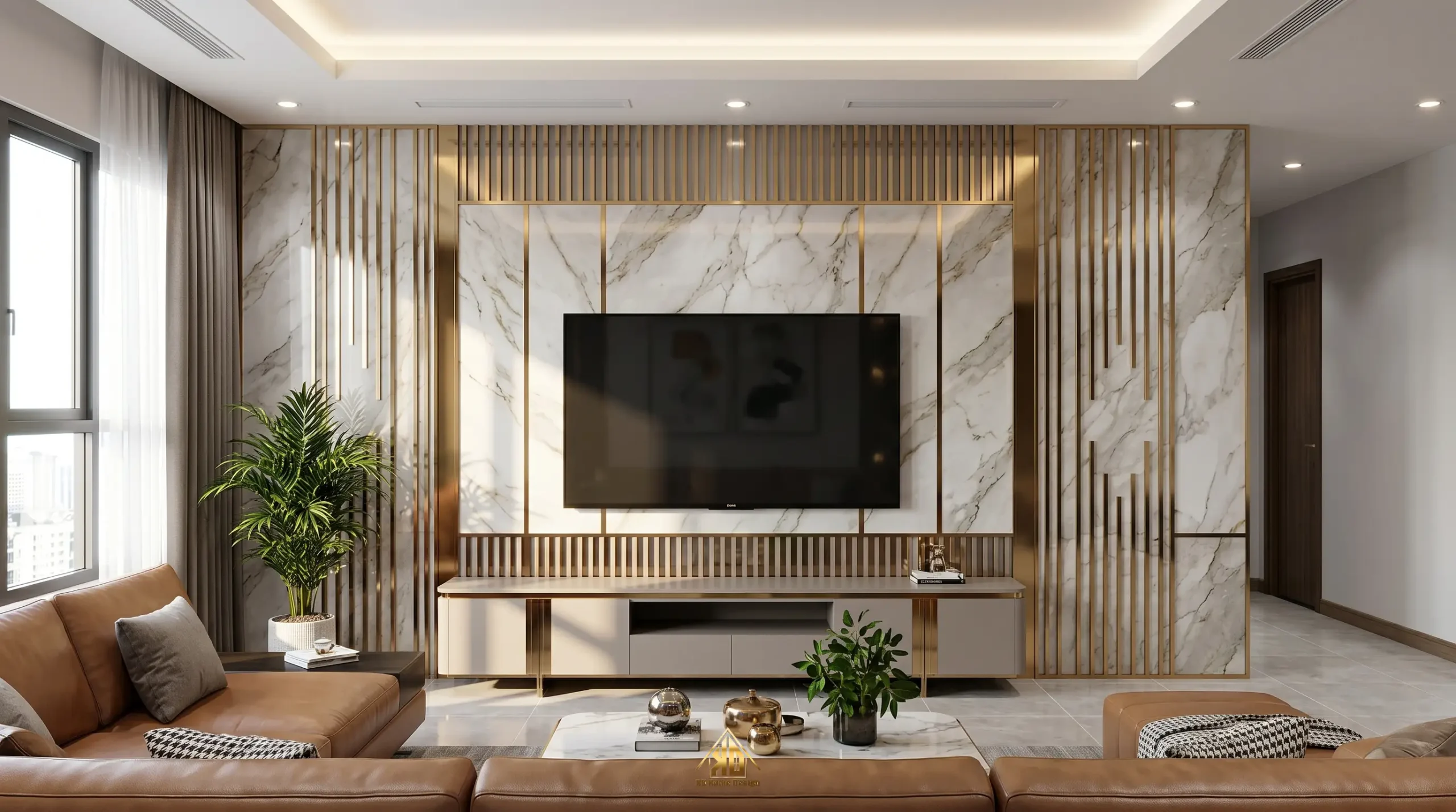 Inox mạ pvd nội thất trang trí vách tivi