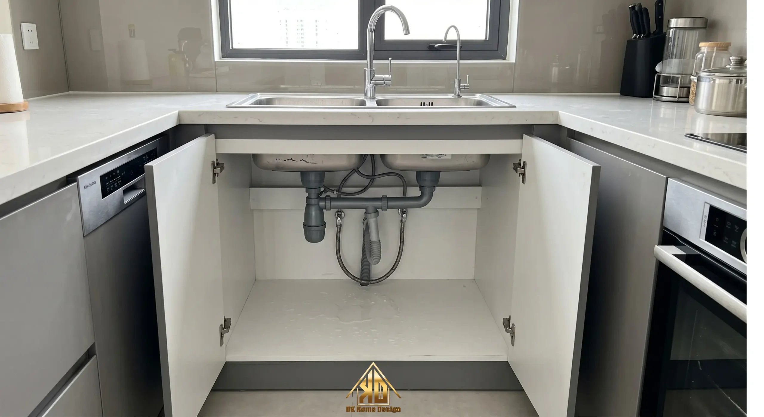 Tủ bếp sử dụng khoang chậu rửa nhựa Picomat chống nước