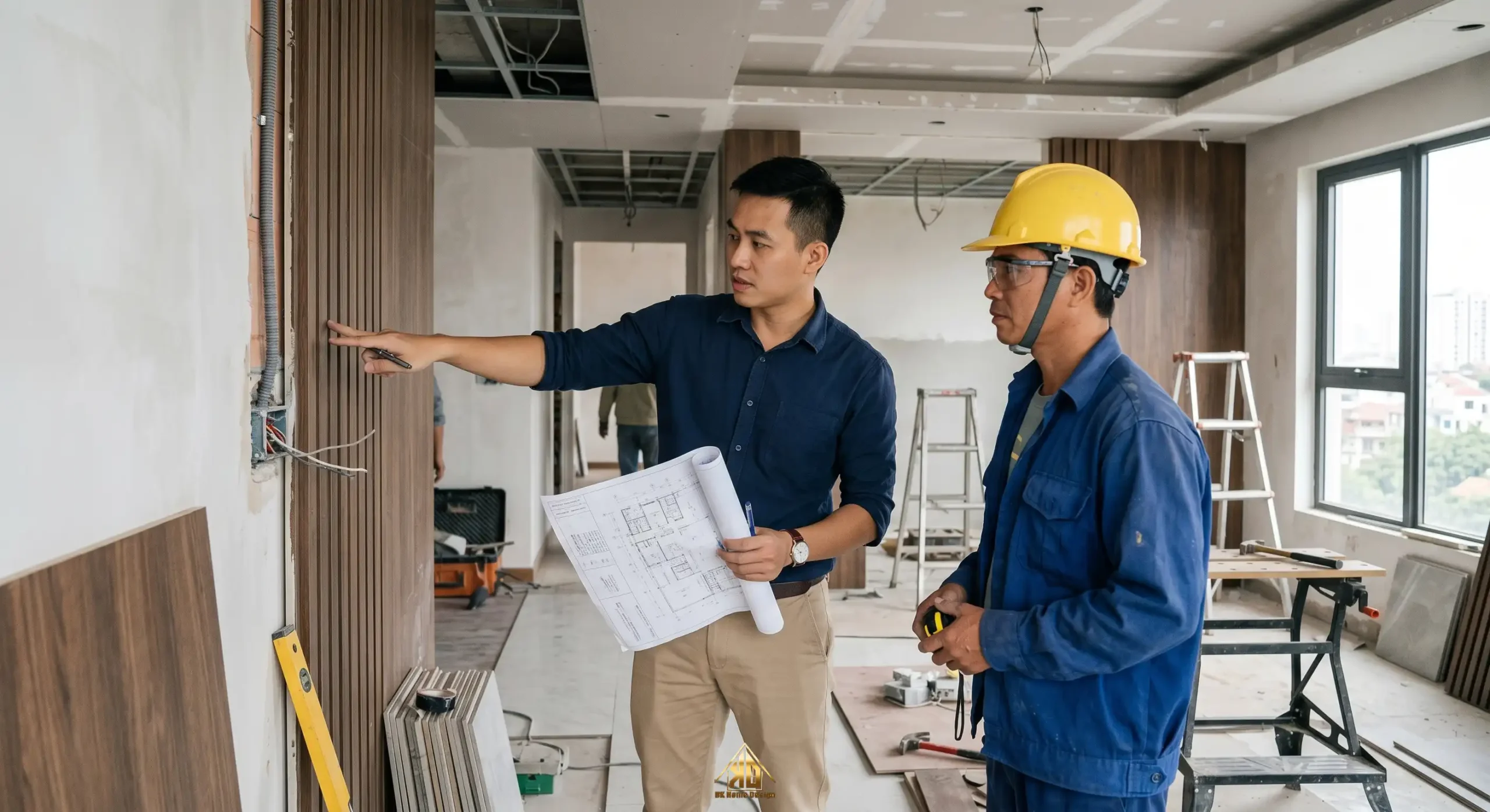 KTS Trần Tùng - CEO Nội Thất Đạt Kỳ trực tiếp kiểm tra tiến độ thi công nhà phố tại Đô Lương