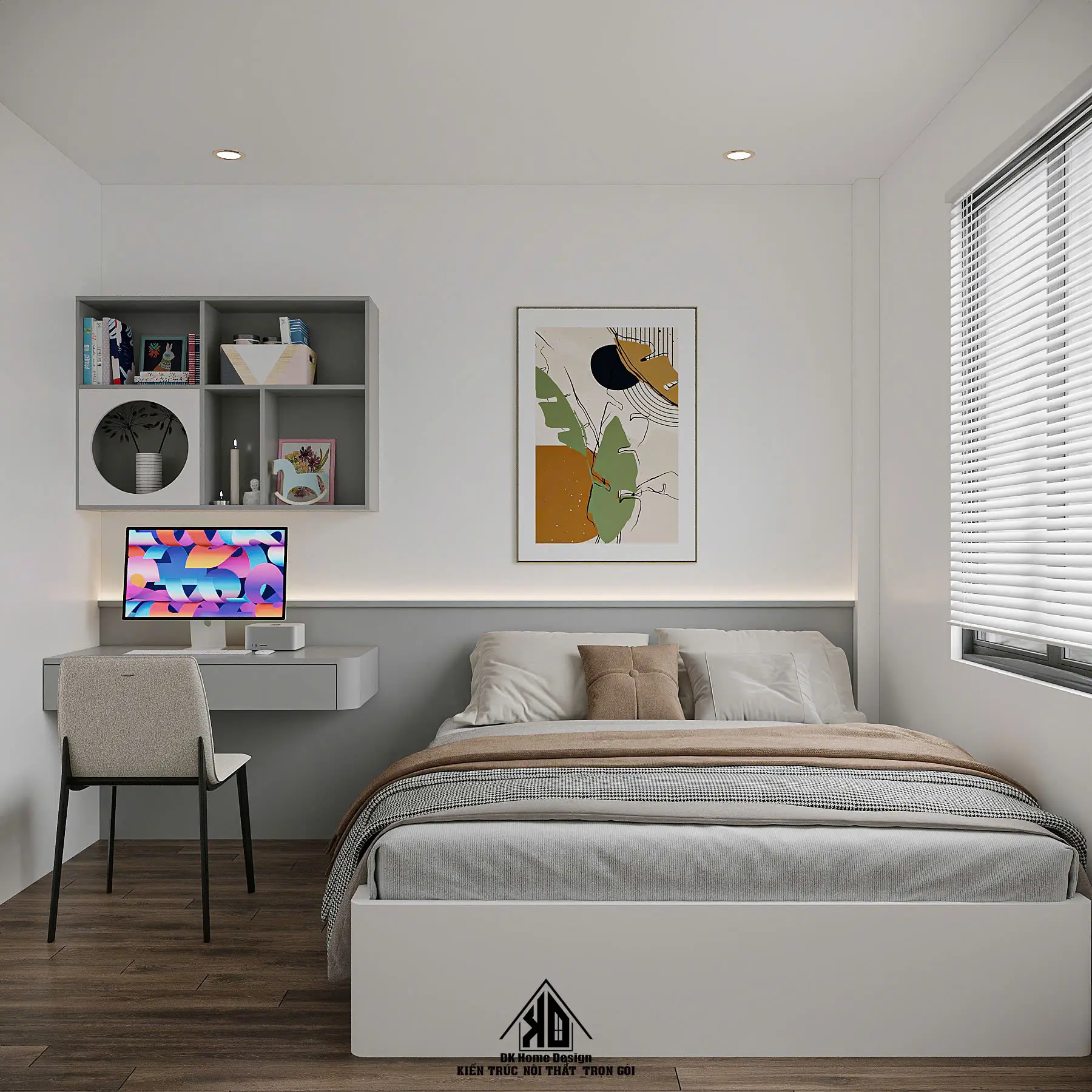 Mẫu thiết kế thi công phòng ngủ 12m2 cho nhà phố tối giản 