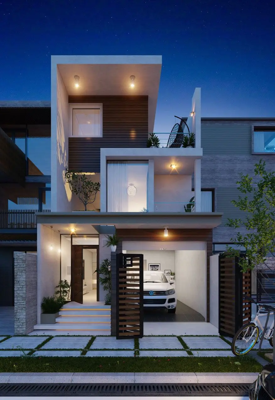 Mặt bằng nhà phố 3 tầng có gara ô tô