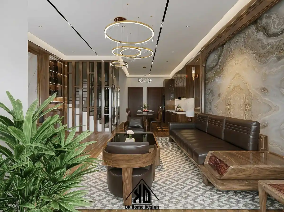 Không gian nội thất phòng khách liền bếp hiện đại tại Đô Lương
