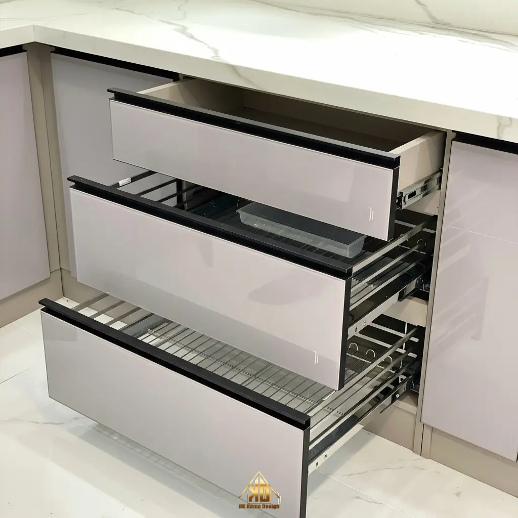 Sử dụng bản lề và ray giảm chấn cao cấp