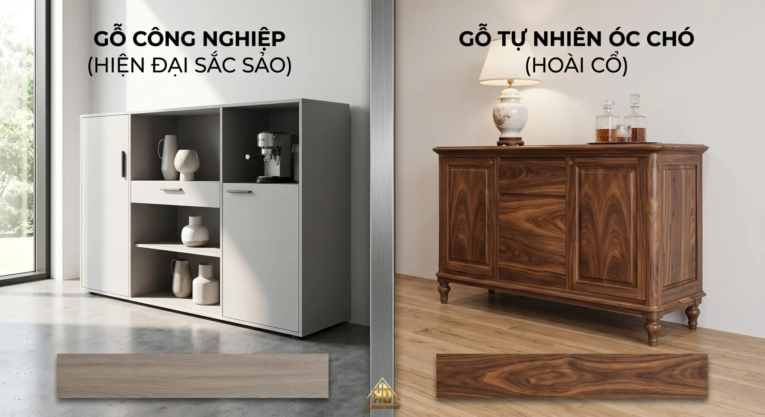 So sánh gỗ công nghiệp cao cấp và gỗ tự nhiên óc chó