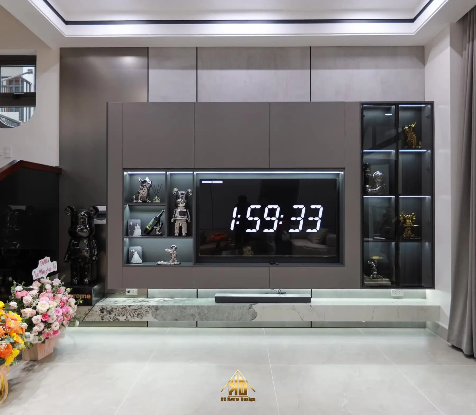 Bề mặt cánh tủ Acrylic bóng gương cao cấp dùng cho nội thất phòng khách