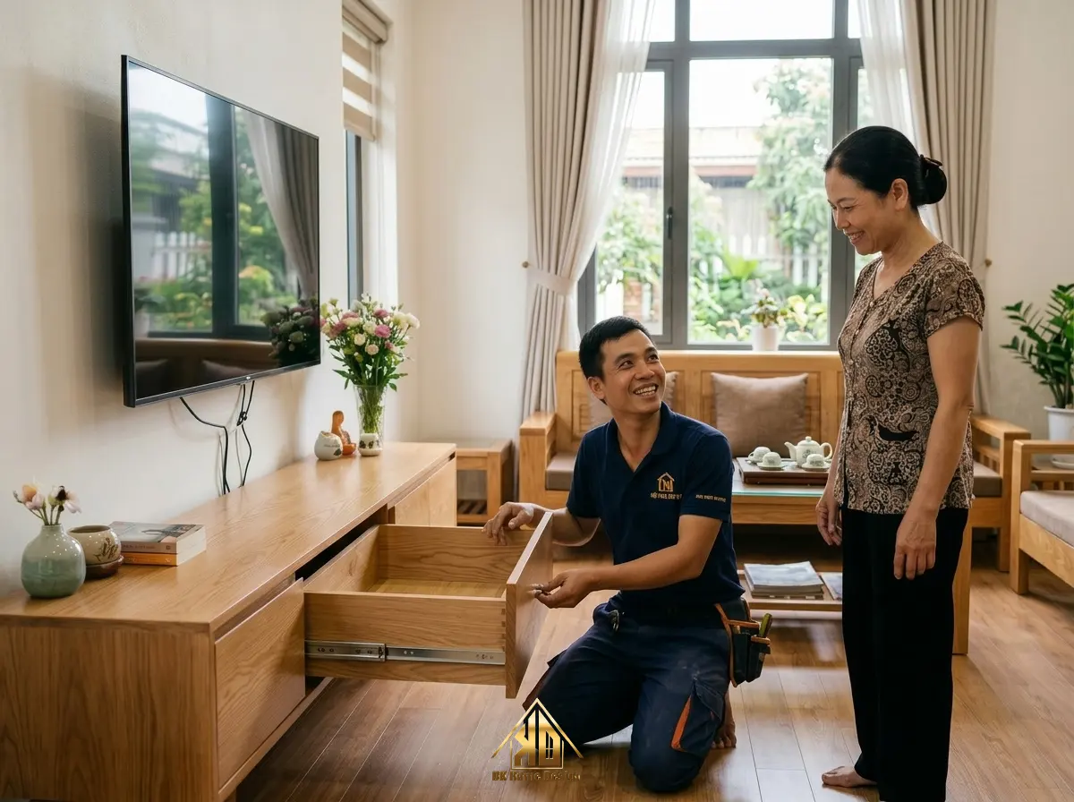 Thợ mộc Đạt Kỳ kiểm tra định kỳ nội thất phòng khách