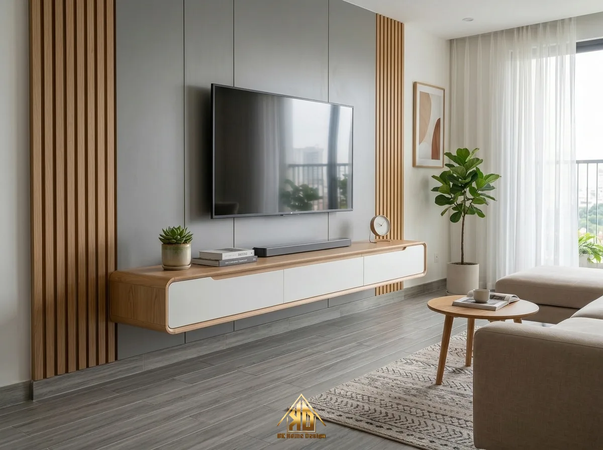 Kệ tivi gỗ công nghiệp treo tường tối ưu diện tích