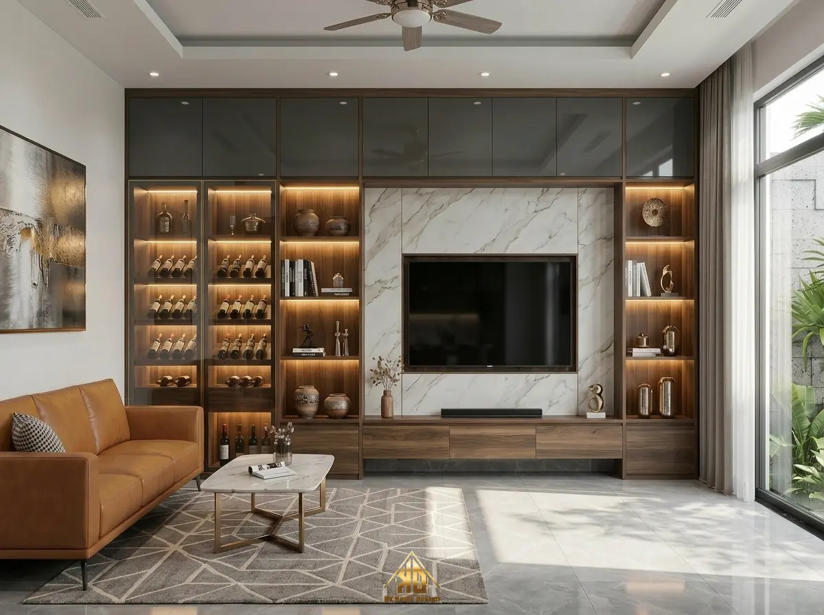 Kệ tủ trang trí âm tường kịch trần cho nhà phố Nghệ An
