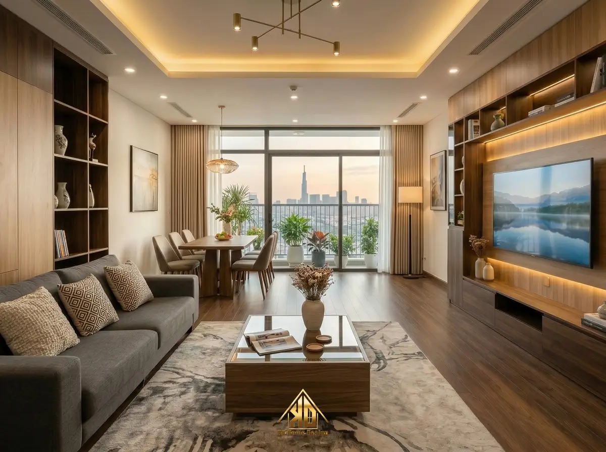 Ánh sáng vàng ấm 4000K cho phòng khách hiện đại