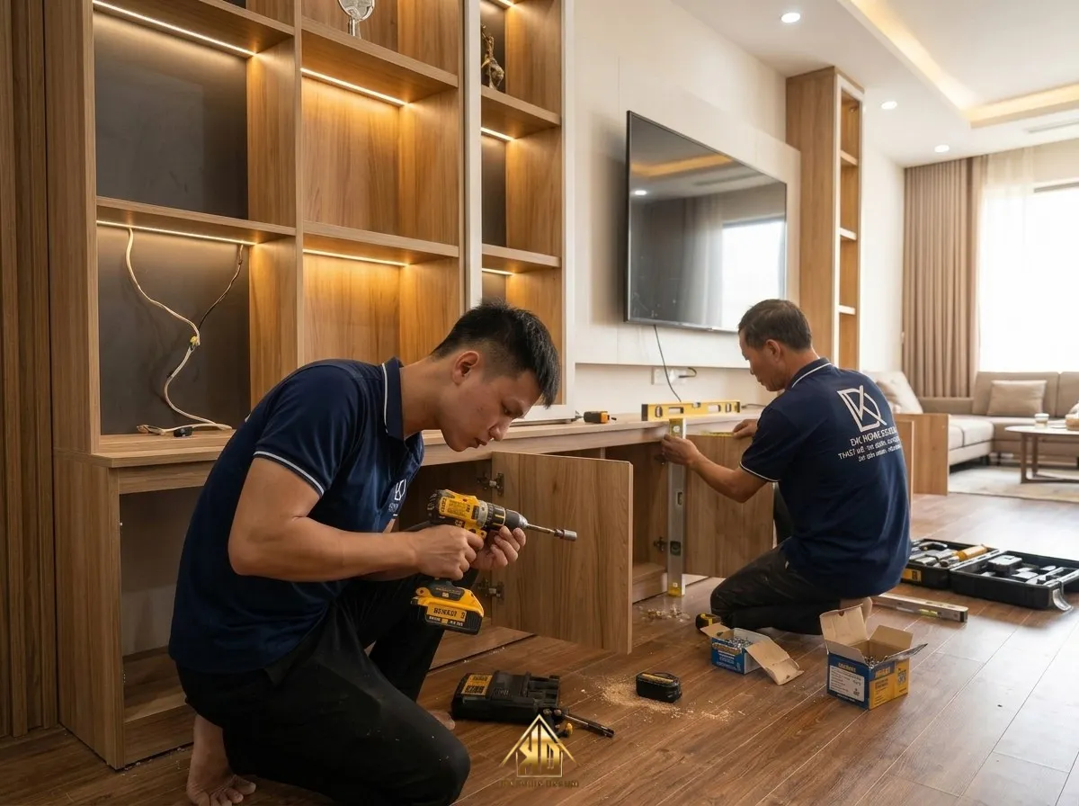 Quy trình lắp đặt nội thất phòng khách tận nơi an toàn