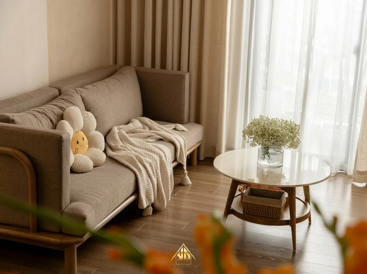 Bố trí sofa cho diện tích phòng khách nhà mái Nhật 5m