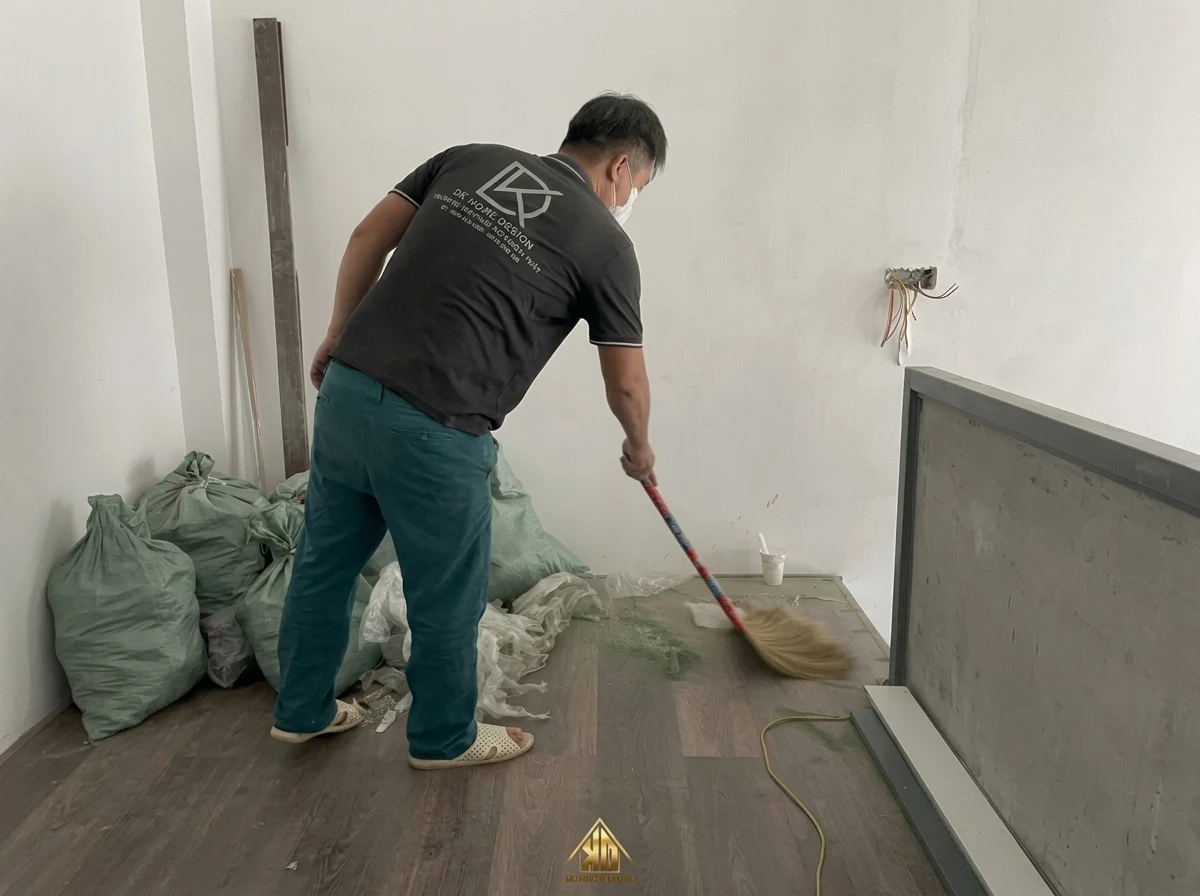 Đội ngũ kỹ thuật thi công trọn gói phòng khách hiện đại