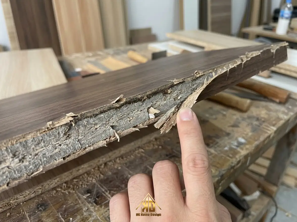 Lỗi bong tróc mép dán cạnh tủ bếp MDF
