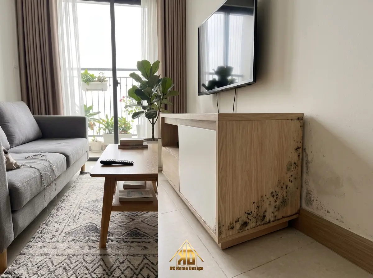 Ván MDF bị mốc khi thi công nội thất trọn gói sau 1 năm sử dụng