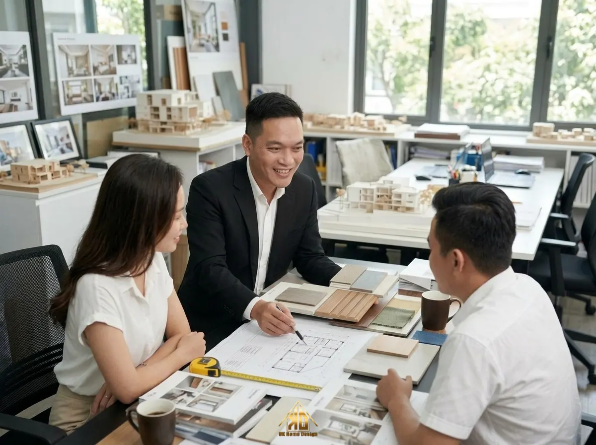 Khách hàng xem và chốt mẫu ván gỗ công nghiệp