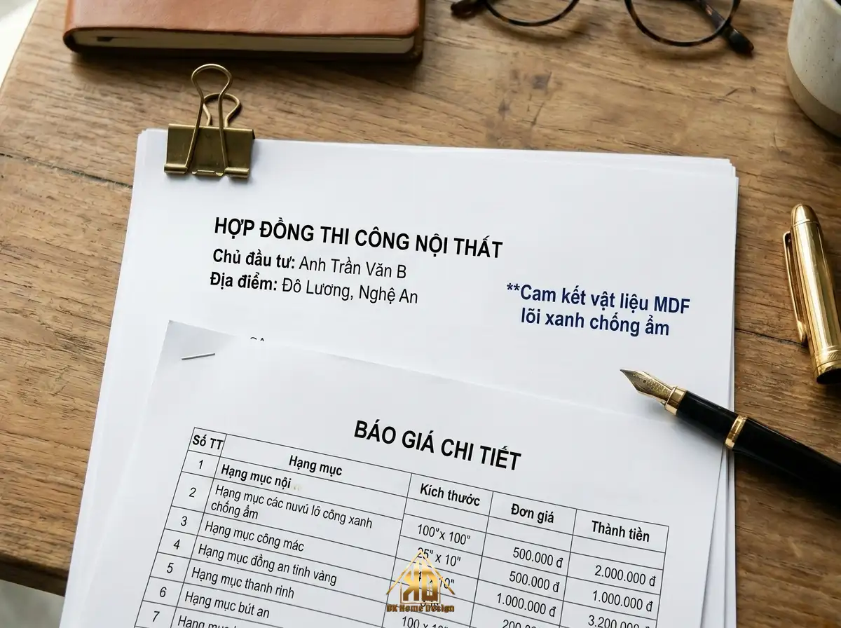 Ký kết hợp đồng thiết kế thi công nội thất minh bạch mã ván