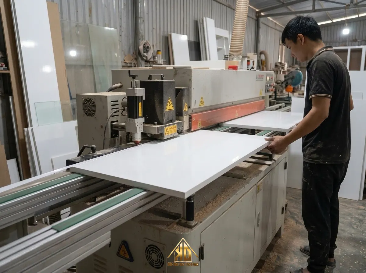 Máy dán cạnh tự động công nghệ cao tại xưởng Nội Thất Đạt Kỳ