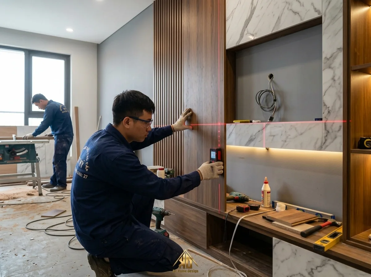 Thi công nội thất nhà phố gỗ công nghiệp cao cấp