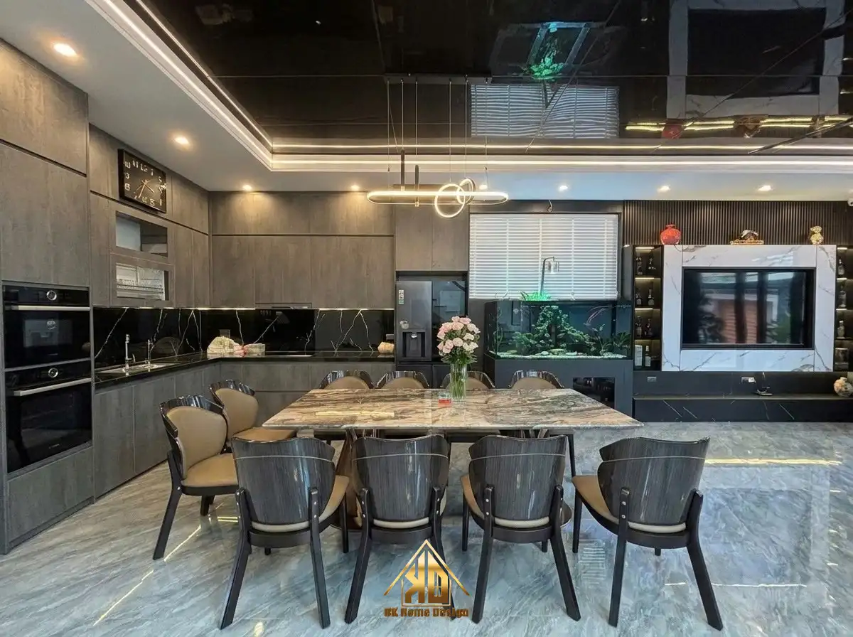 gói thiết kế thi công nội thất nhà ống Đô Lương - phối cảnh khu bếp ăn