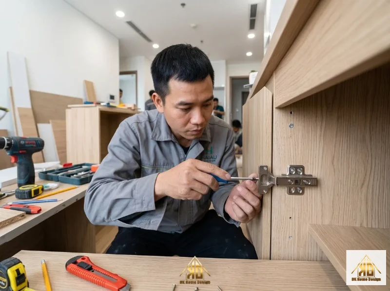 Lắp bản lề giảm chấn Hafele cho tủ nội thất