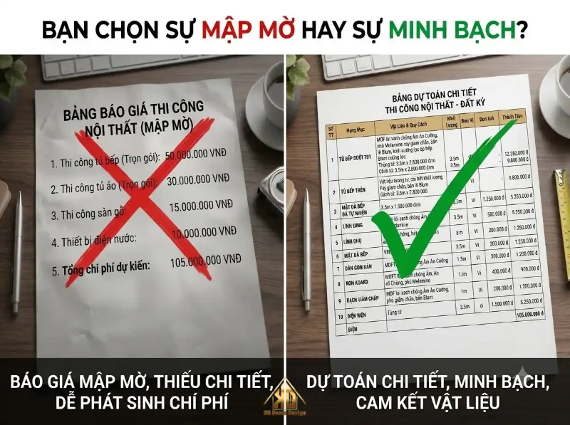 So sánh báo giá nội thất mập mờ và dự toán chi tiết minh bạch