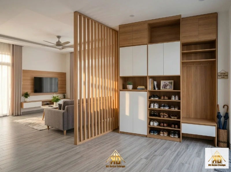 Tủ giày phòng khách nhà phố tối ưu không gian lối vào